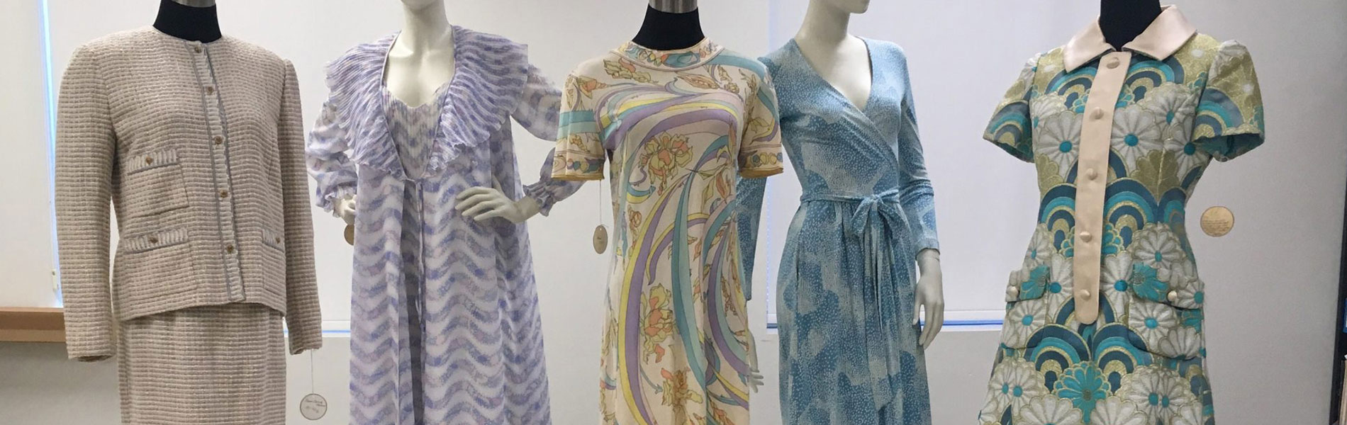 Five patterned pastel garments, including designs by Emilio Pucci and Coco Chanel